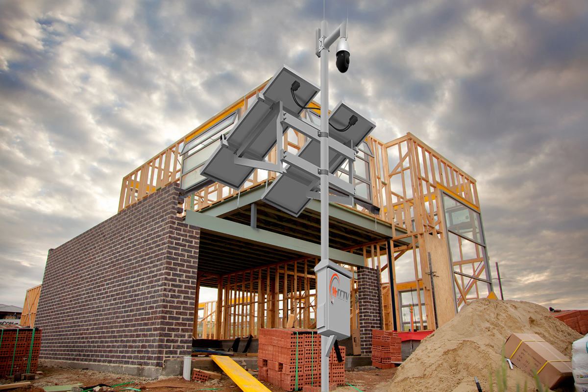 Construction site protected by pole-mounted security cameras